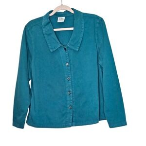 CMC Color Me Cotton Teal Button Down Shirt Jacket Womens Small Lagenlook Coastal